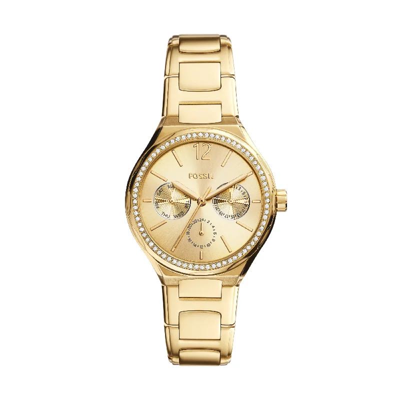 Unique designer watches for men with unconventional dials and bold features -Fossil Women's Eevie Multifunction, Gold-Tone Stainless Steel Watch