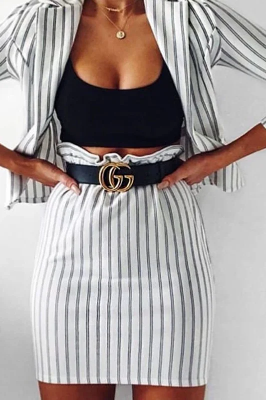 Beach Dresses for Coastal -White Stripe Paper Bag Skirt - Tabbie