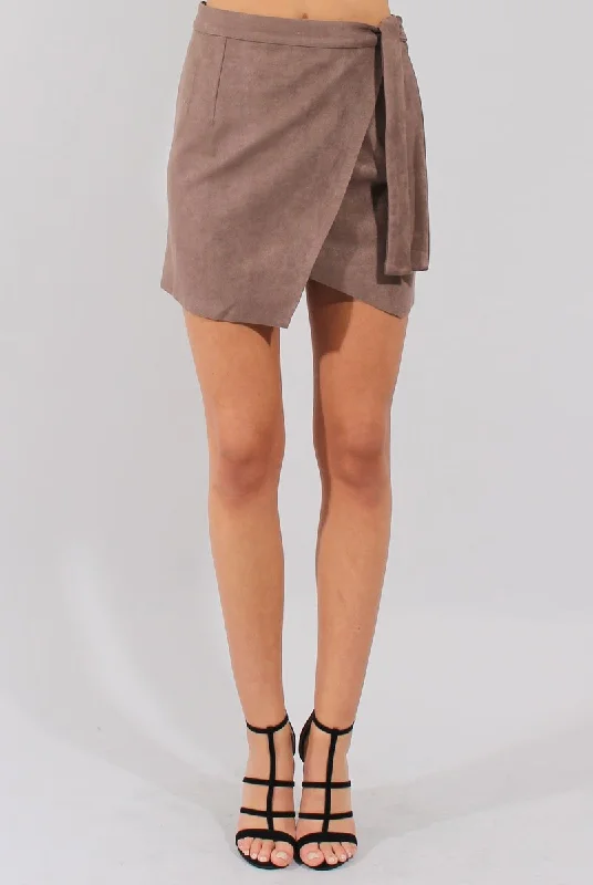 Ruffled Dresses for Girly -Mocha Suede Wrap Around Skirt - Emory