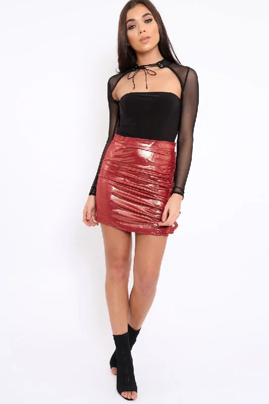 Mini Dresses for Youthful Look -Rust Metallic Ruffle Skirt - Lita