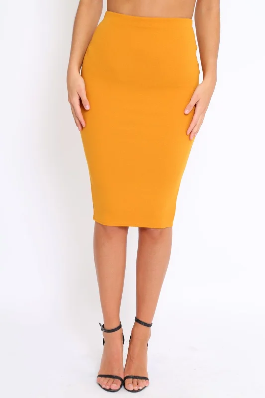 Purple Dresses for Royalty -Mustard Midi Bodycon Skirt - Tiffy