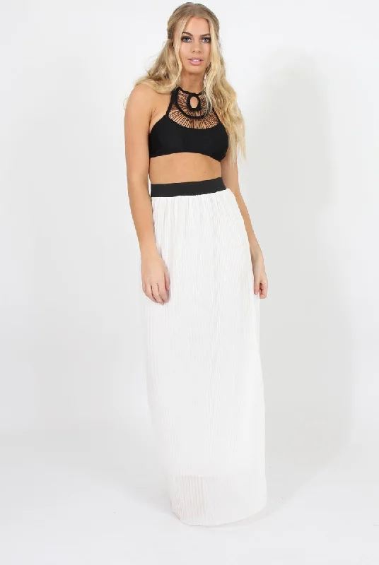 Valentine's Day Dresses for Romance -White Pleated Maxi Skirt - Shanice