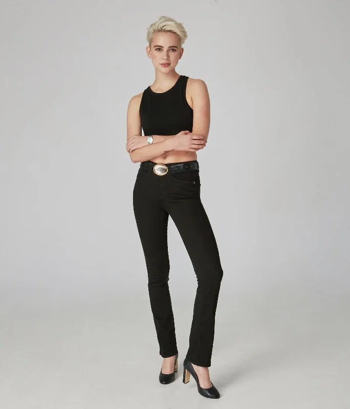 Classic tight trousers for women with smooth fabric and chic, timeless design -KATE-BLK - High Rise Straight Jeans - Inseam 32"