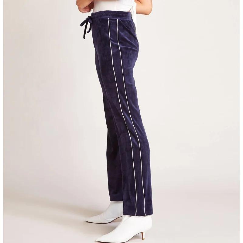 Designer tight trousers for women with unique stitching and high-fashion appeal -Sporty Spice Velour Pant In Navy