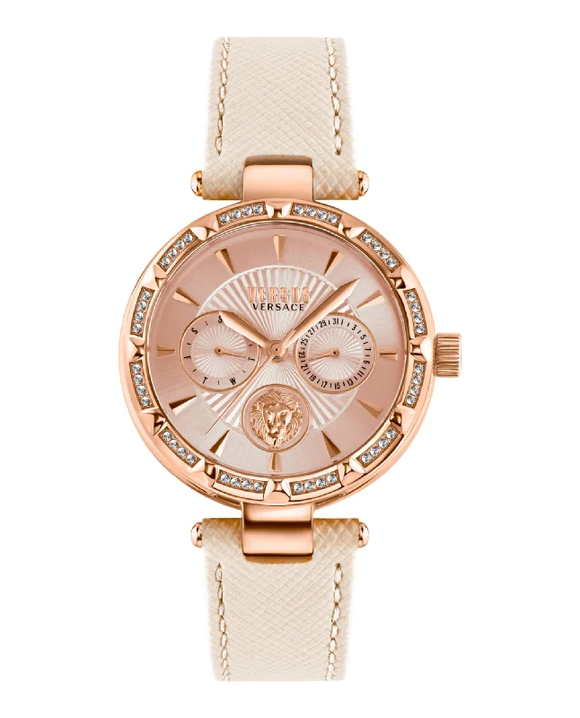 Simple leather strap watches for women with elegant and understated style -Sertie Crystal Multifunction Watch