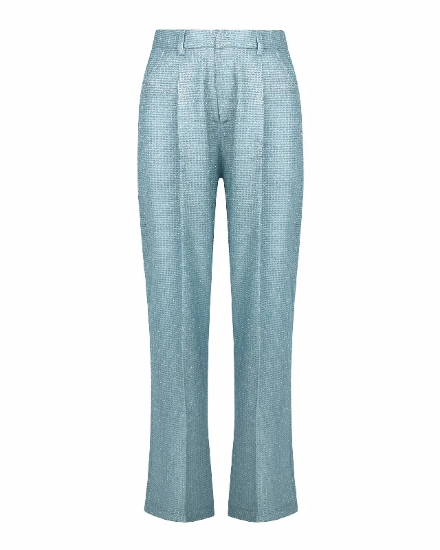 Casual tight trousers for men with drawstring waistband for a relaxed fit -Women's Metallic Trouser In Blue