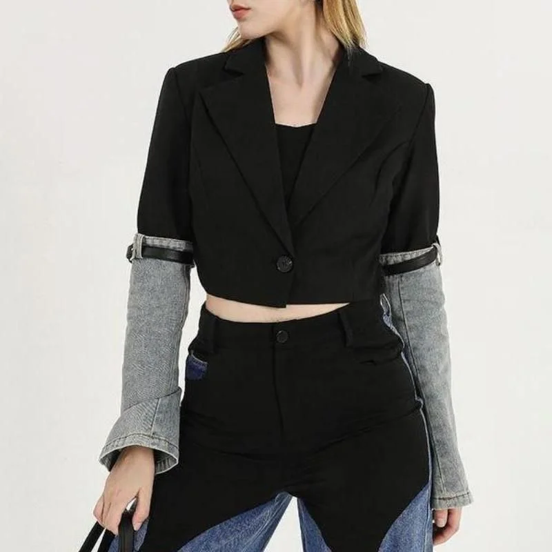 Bright blazers for bold personalities stand out -Chic Denim Patchwork Blazer