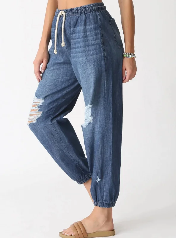 Loose-fit tight trousers for women with high waist and casual, comfortable style -Clifton Pant In Denim