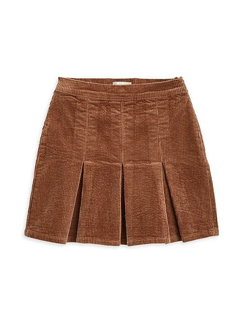 Embroidered Dresses for Detailed -Tractr Brown Pleated Corduroy Skirt