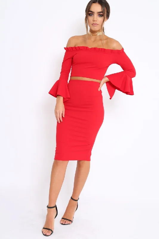 Party Dresses for Celebration -Red Midi Bodycon Skirt - Tiffy