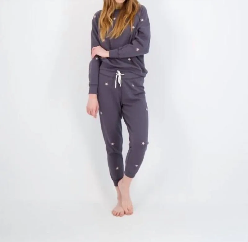 Luxury tight trousers for women with fine fabric and elegant tailoring -Dune Lounge Pants With Stars In Charcoal/pink