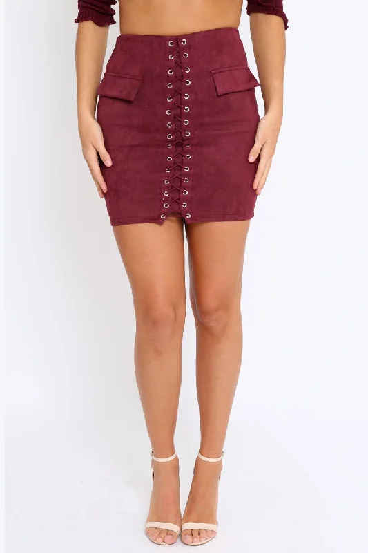 Denim Dresses for Casual Style -Purple Lace Up Suedette Mini Skirt - Lotty