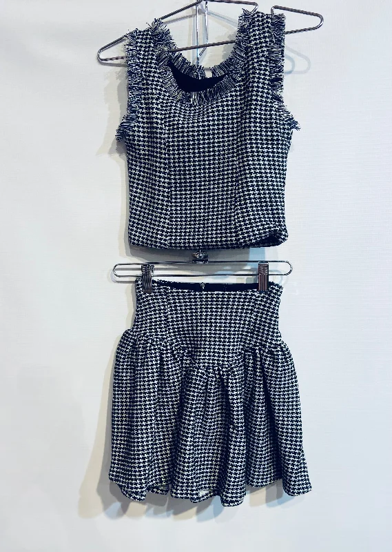 Ruffled Dresses for Girly -Black & White Houndstooth Top & Skirt Set