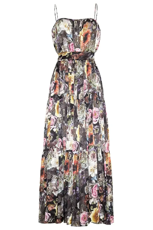 Tiered Maxi Dress - Black Floral