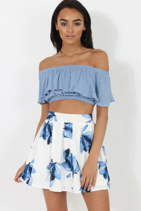 Yellow Dresses for Bright -White & Blue High Waisted Skater Skirt - Elisha