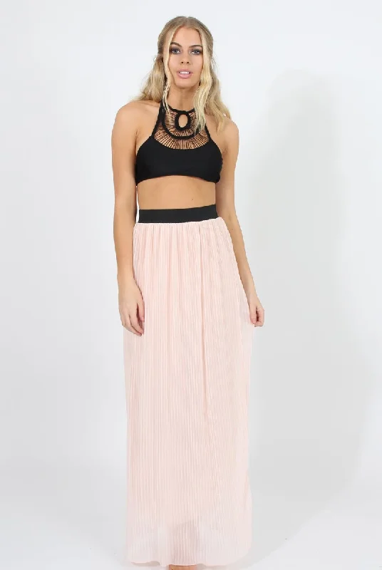 African Dresses with Culture -Pink Pleated Maxi Skirt - Shanice