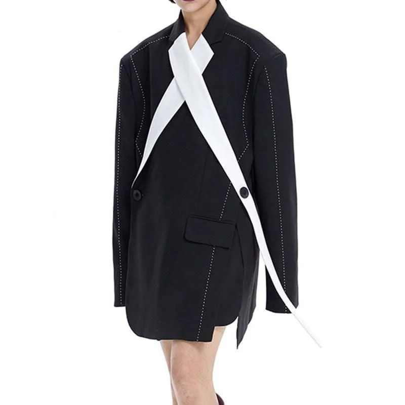 Blazers with slim fits enhance modern looks -Women's Spliced Contrast Color Blazer