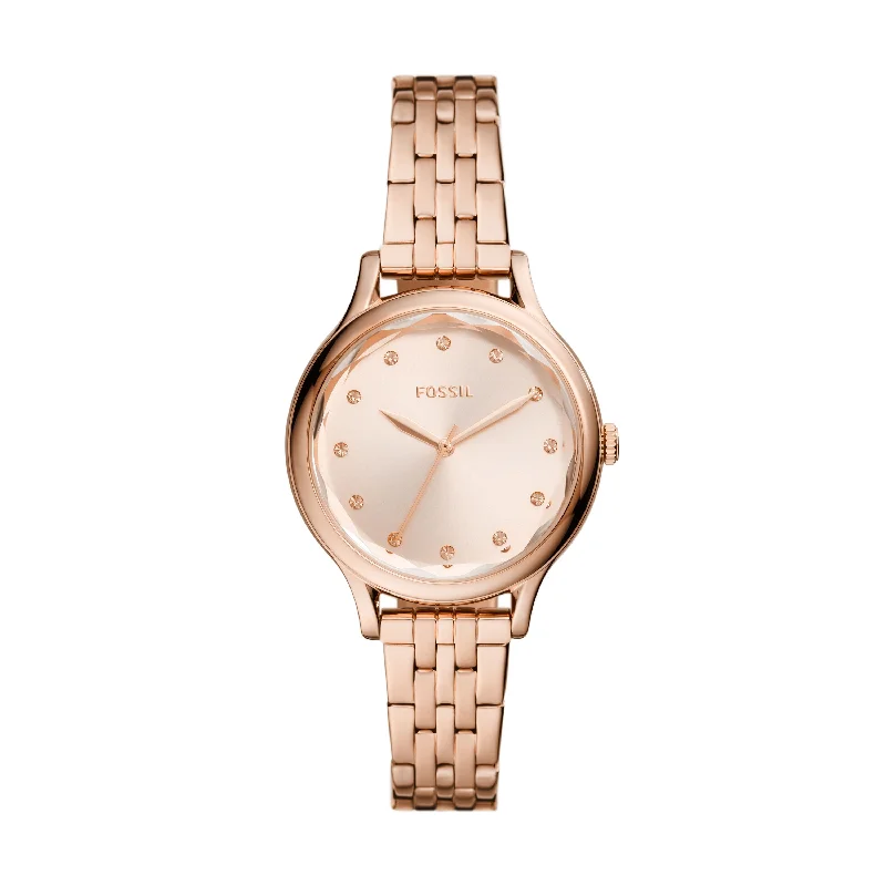 Classic square face watches for men with retro design and modern twist -Fossil Outlet Women's Laney Three-Hand, Rose Gold-Tone Stainless Steel Watch