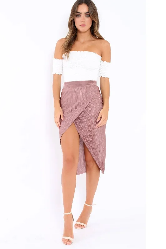 Striped Dresses for Fashionable -Rose Pleated Wrap Over Skirt - Monica