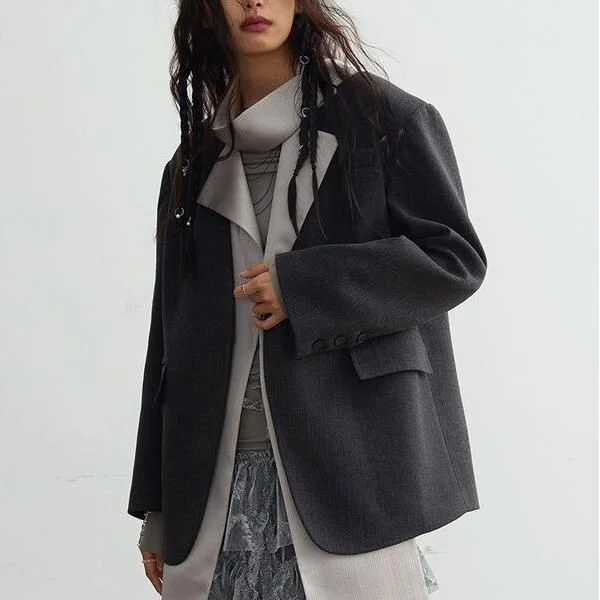 Wool blazers for winter keep you warm -Women's Blazer with Contrast Color Scarf Collar