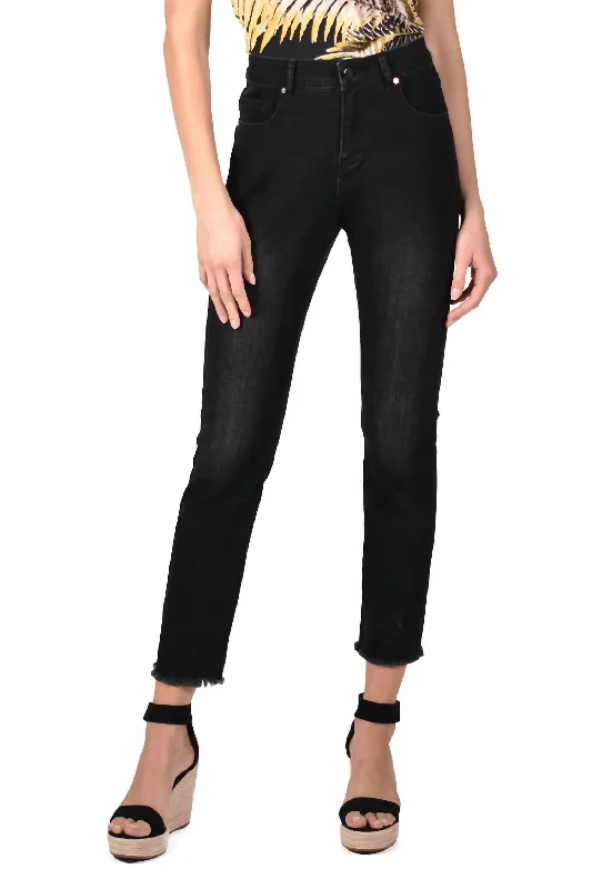 Casual tight trousers for women with comfy waistband and minimalistic style -Ankle Jean In Black