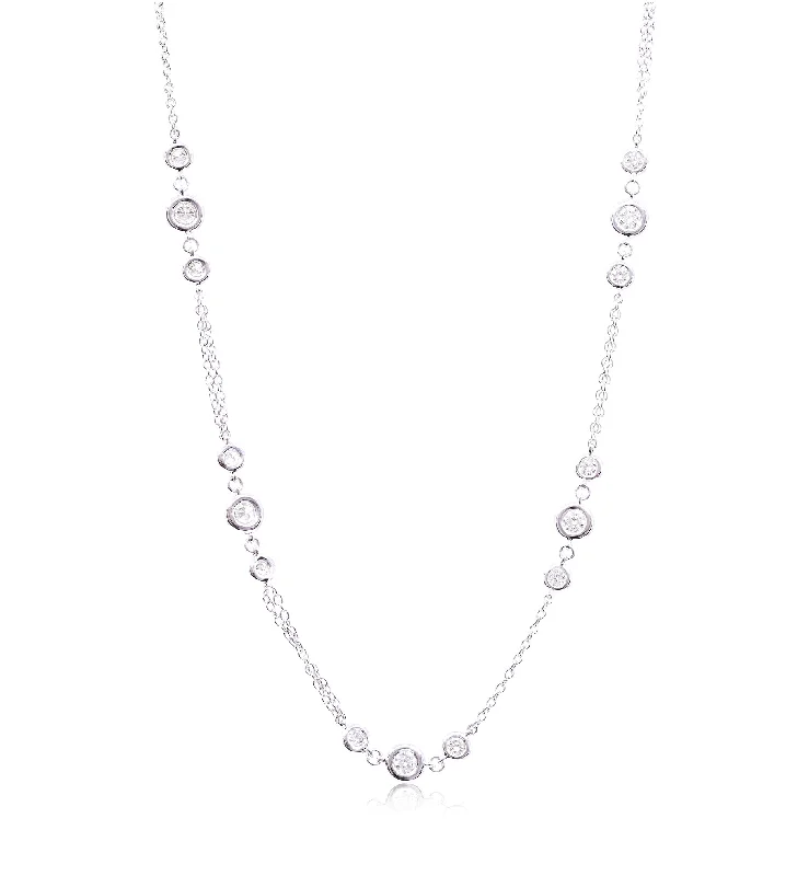 Beautiful necklaces and pendants with moonstone for an ethereal, mystical appearance-14K WHITE GOLD 18-INCH BEZEL-SET DIAMOND CABLE CHAIN NECKLACE 2.75CTW