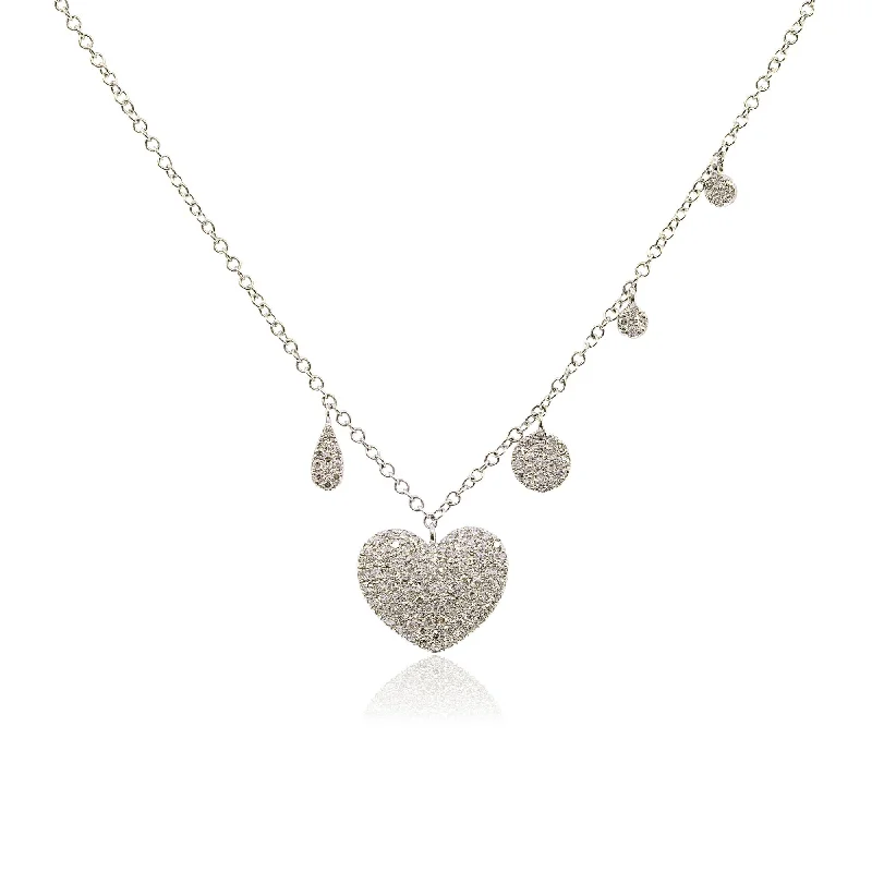 Unique necklaces and pendants with custom birthstone arrangements for personalization-14K WHITE GOLD DIAMOND PAVE HEART DANGLE NECKLACE