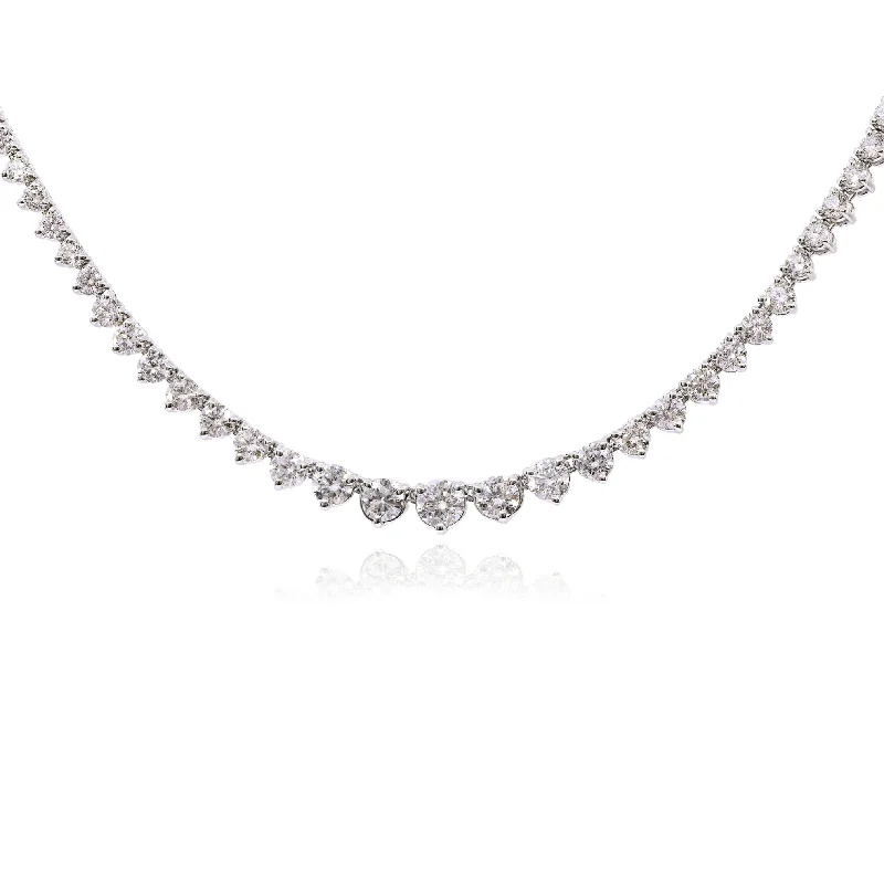 Necklaces and pendants with matching rings for a coordinated set of jewelry-14K WHITE GOLD RIVIERA DIAMOND GRADUATED TENNIS NECKLACE - 10.11CTW