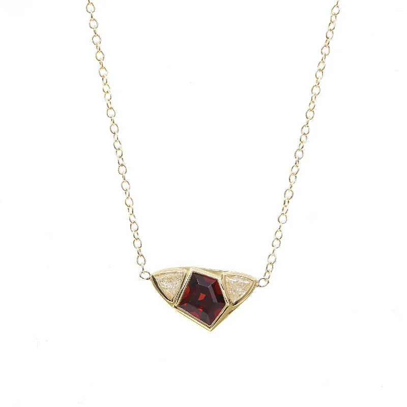 Unique necklaces and pendants with artistic shapes for a creative, one-of-a-kind design-14K YELLOW GOLD SHIELD CUT SPINEL AND TRILLIANT DIAMOND NECKLACE