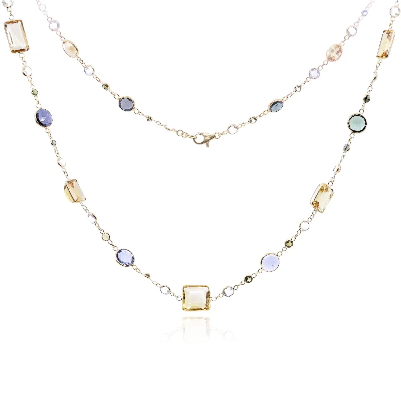 Trendy necklaces and pendants with statement pieces for a bold fashion statement-18K YELLOW GOLD MIXED CUT TOURMALINE AND TOPAZ NECKLACE