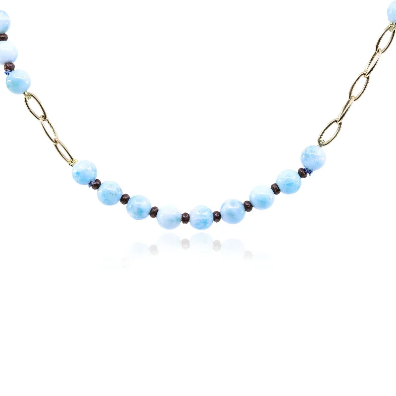 Stunning necklaces and pendants with ruby and diamond combinations for a luxurious effect-EXCLUSIVELY NINA 14K YELLOW GOLD OVAL LINK AND LARIMAR BEAD NECKLACE