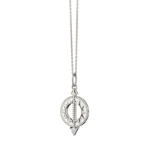 Unique necklaces and pendants with vintage-inspired designs for timeless appeal-MONICA RICH KOSANN STERLING SILVER WHITE SAPPHIRE AND ROCK CRYSTAL SUNDIAL CHARM NECKLACE