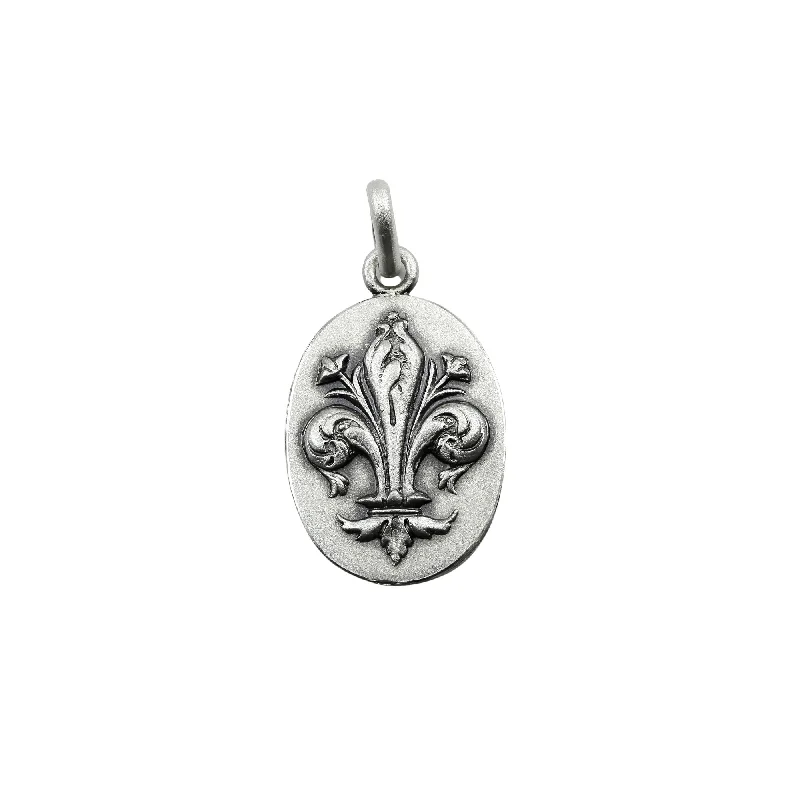 Stunning necklaces and pendants with chakra stones for healing and balance-STERLING SILVER OVAL FLEUR DE LIS MEDALLION