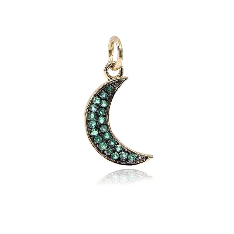 Best necklaces and pendants with butterfly pendants for a delicate, light style-14K YELLOW GOLD EMERALD CRESCENT MOON CHARM