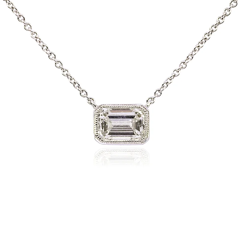 Best necklaces and pendants with gemstone clusters for a bold and colorful effect-18K WHITE GOLD EMERALD CUT SOLITAIRE DIAMOND NECKLACE - 0.70CTW