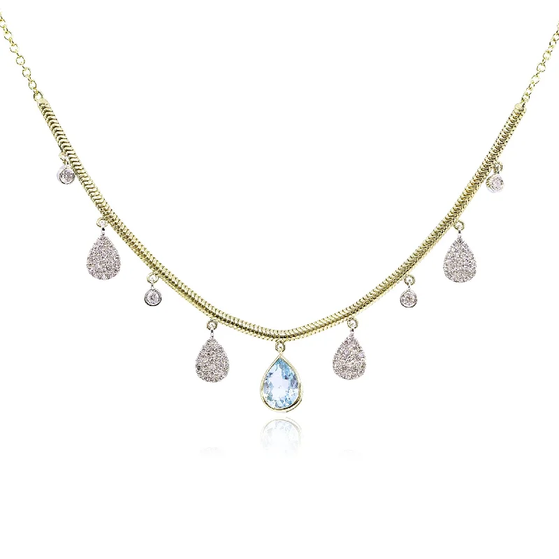 Stunning necklaces and pendants with ruby gemstones for a luxurious red hue-14K YELLOW GOLD BLUE TOPAZ DIAMOND DANGLE NECKLACE