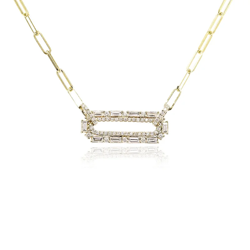 Elegant necklaces and pendants with infinity symbols for timeless designs-14K YELLOW GOLD DIAMOND BAGUETTE DOUBLE ROW NECKLACE - 0.47CTW