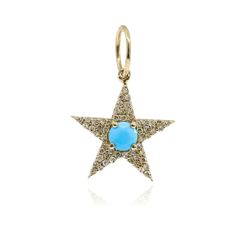 Necklaces and pendants with celestial starburst designs for a radiant look-14K YELLOW GOLD PAVE DIAMOND AND TURQUOISE CHARM