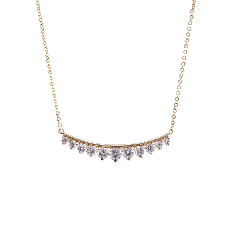 Beautiful necklaces and pendants with gemstone teardrops for an elegant effect-14K YELLOW GOLD CURVED DIAMOND BAR NECKLACE