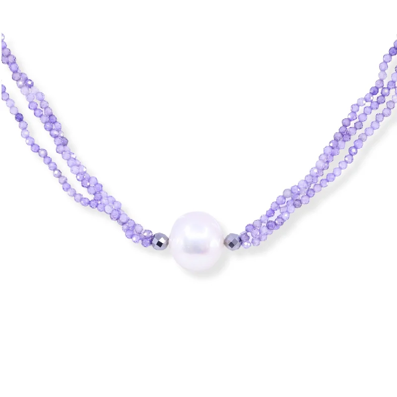 Best necklaces and pendants with vintage coin pendants for a unique accessory-STERLING SILVER PEARL AND PURPLE ZIRCON STRAND NECKLACE