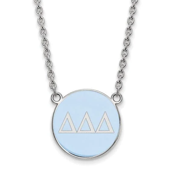 Personalized necklaces and pendants with coordinates for a meaningful location-based gift-Sterling Silver Pitt Greek Delta Delta Delta Enamel Disc Necklace