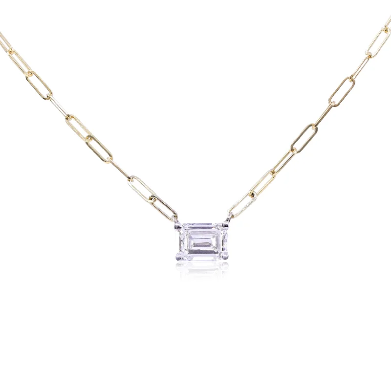 Best necklaces and pendants with adjustable chains for a customizable fit-14K YELLOW GOLD EAST-WEST EMERALD-CUT DIAMOND PAPERCLIP CHAIN NECKLACE