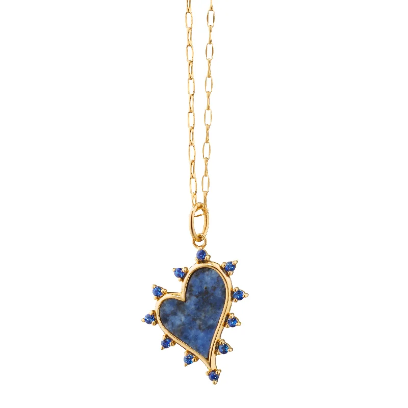 Fashionable necklaces and pendants with birthstones for a personalized gift idea-MONICA RICH KOSANN 18K YELLOW GOLD SODALITE HEART AND BLUE SAPPHIRE ACCENT CHARM NECKLACE