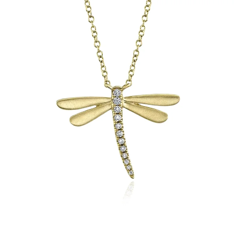 Necklaces and pendants with love knot designs for a romantic, meaningful symbol-SHY CREATION 14K YELLOW GOLD DIAMOND DRAGONFLY NECKLACE - 0.08CTW