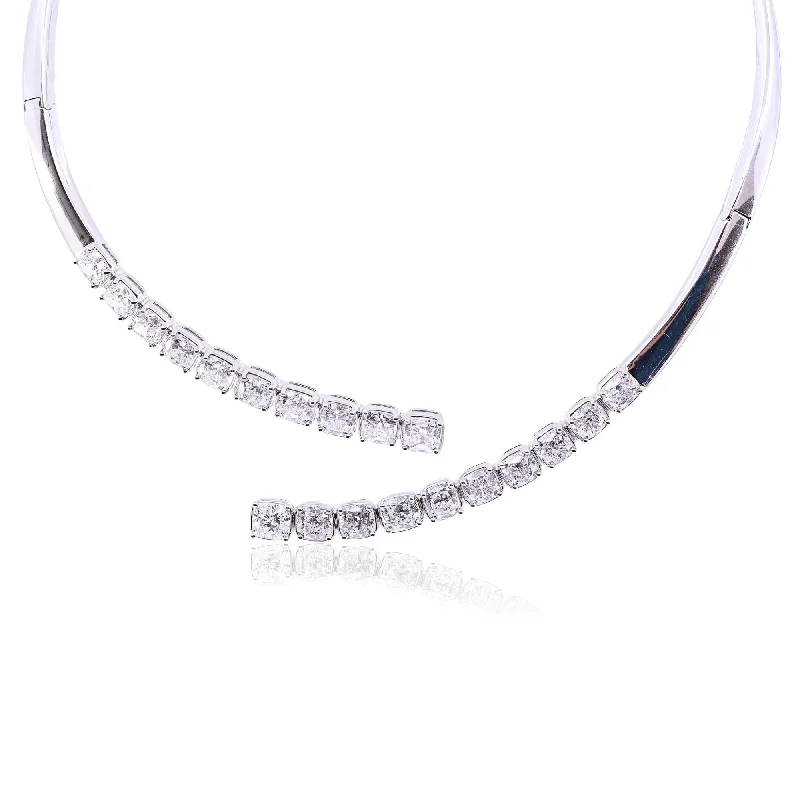 Unique necklaces and pendants with artistic shapes for a creative, one-of-a-kind design-PLATINUM DIAMOND BYPASS CUFF NECKLACE - 20.92CTW