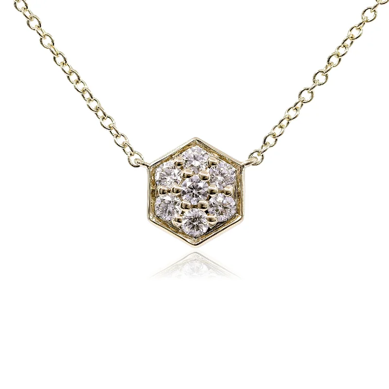 Unique necklaces and pendants with tree of life motifs for nature-inspired elegance-14K YELLOW GOLD DIAMOND CLUSTER HONEYCOMB NECKLACE - 0.31CTW