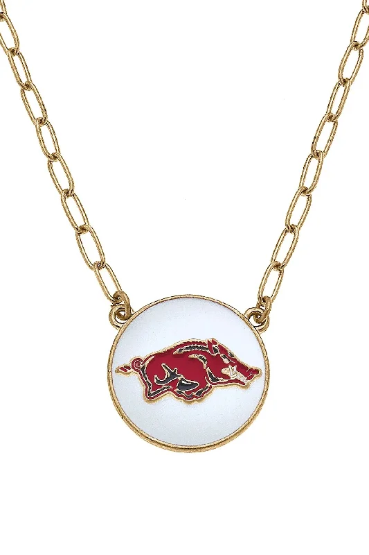 Stunning necklaces and pendants with aquamarine stones for a serene effect-Arkansas Razorbacks Enamel Disc Pendant Necklace