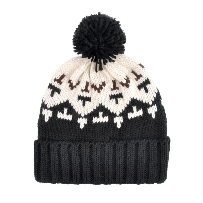 Necklaces and pendants with sun and moon motifs for a celestial-inspired design-Aztec Pattern Pom Pom Hat in Black