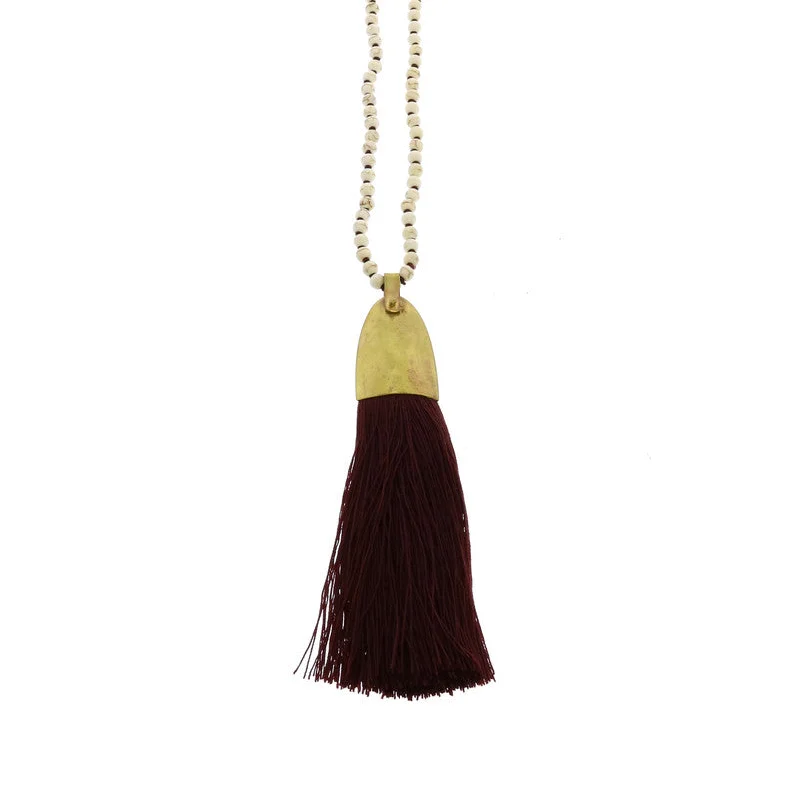 Necklaces and pendants with zodiac constellation designs for an astrological touch-Brass and Tassel Pendant-Aubergine