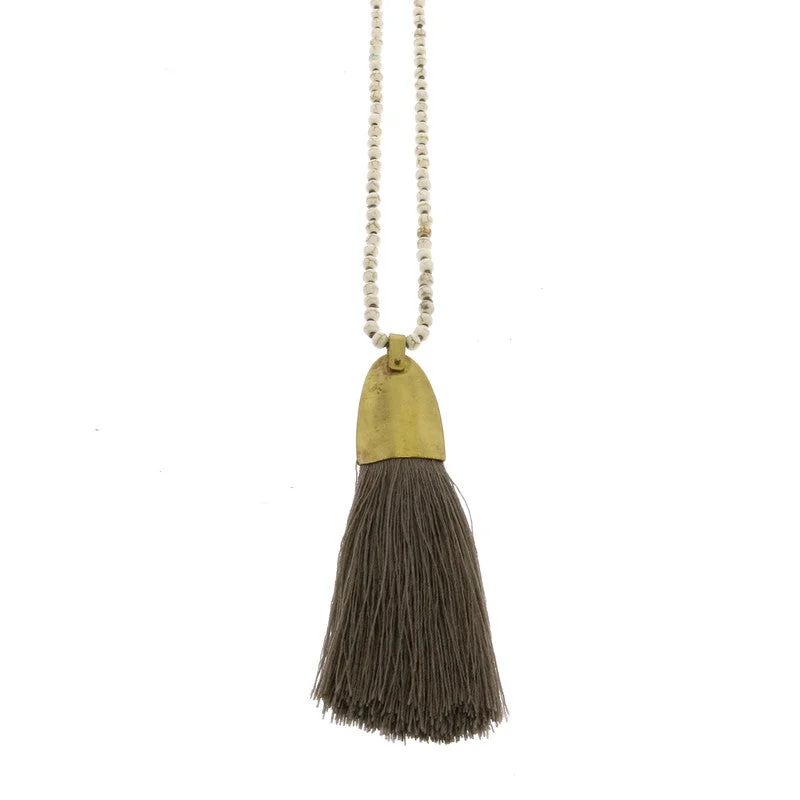 Necklaces and pendants with clear quartz for a pure and radiant look-Brass and Tassel Pendant-Grey